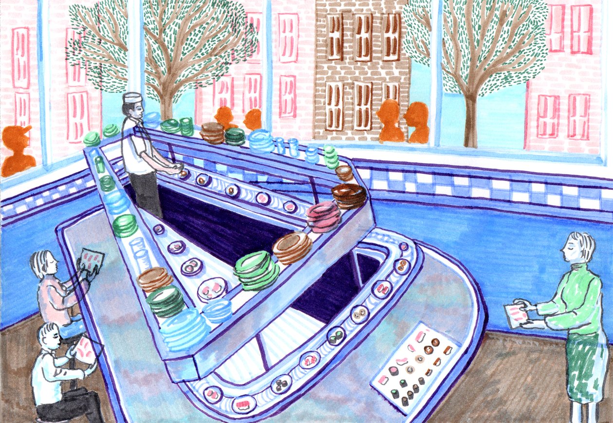 Sushi Bar, 2017 (penselpennor) av Charlotte Orr