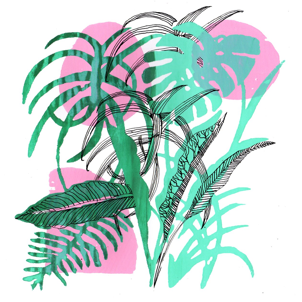 Tropical Plants, 2018 (screenprint) av Charlotte Orr