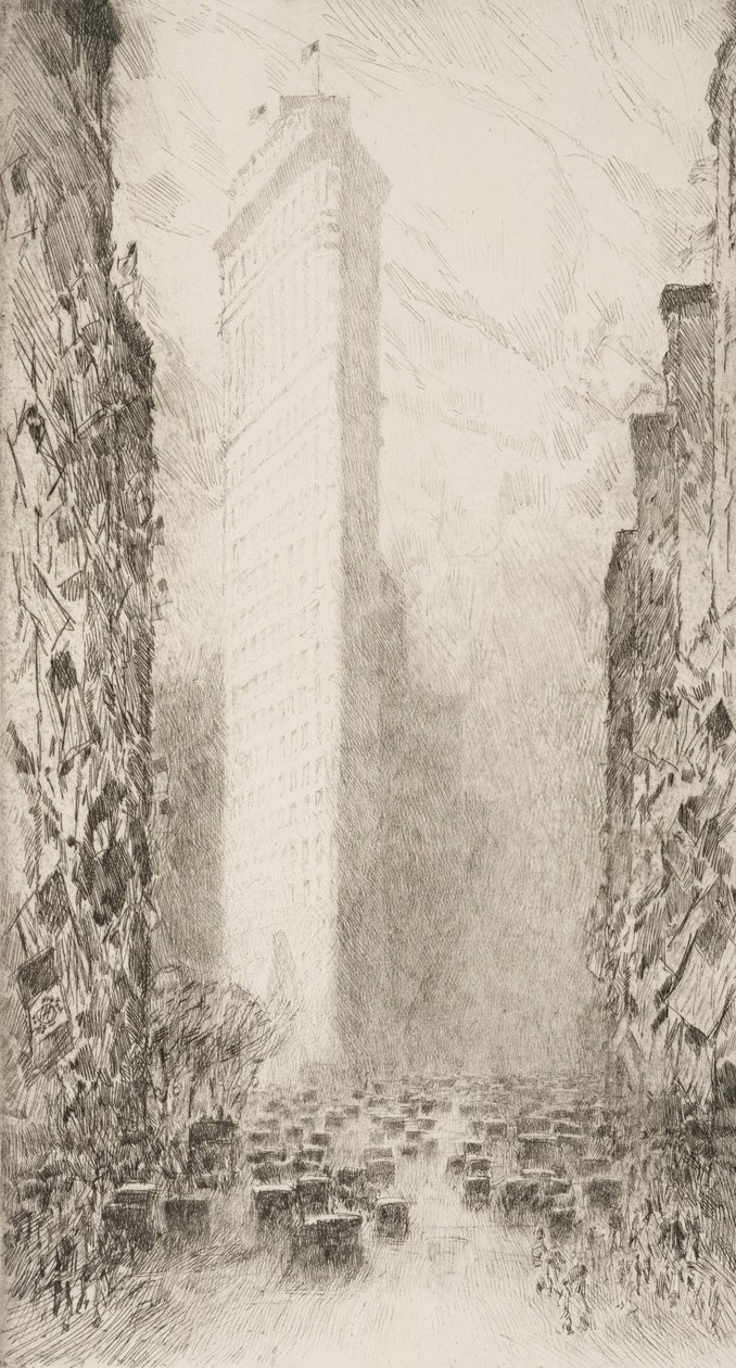 Washingtons födelsedag-Fifth Avenue på 23rd Street av Childe Hassam