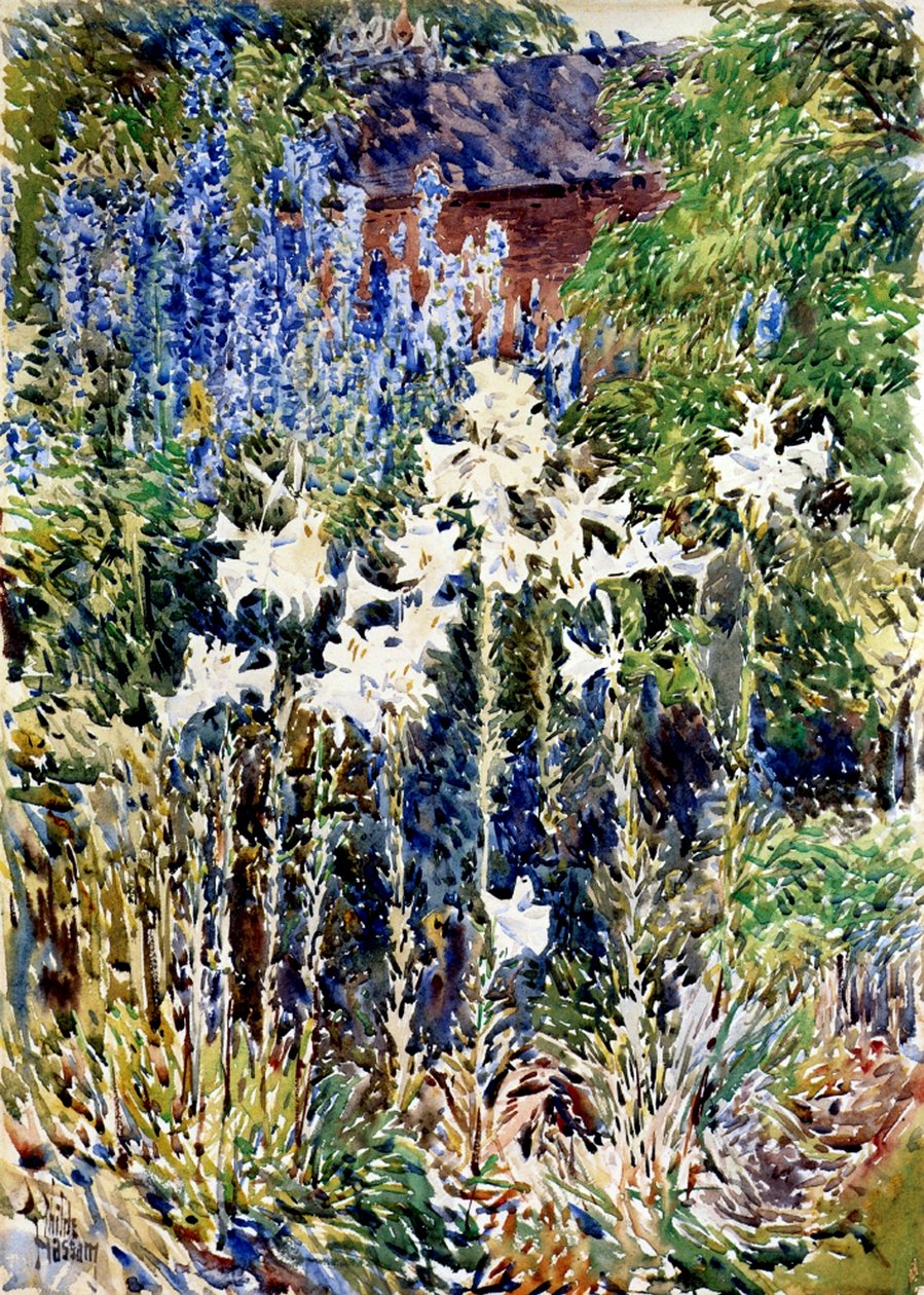 En blomsterträdgård av Childe Frederick Hassam