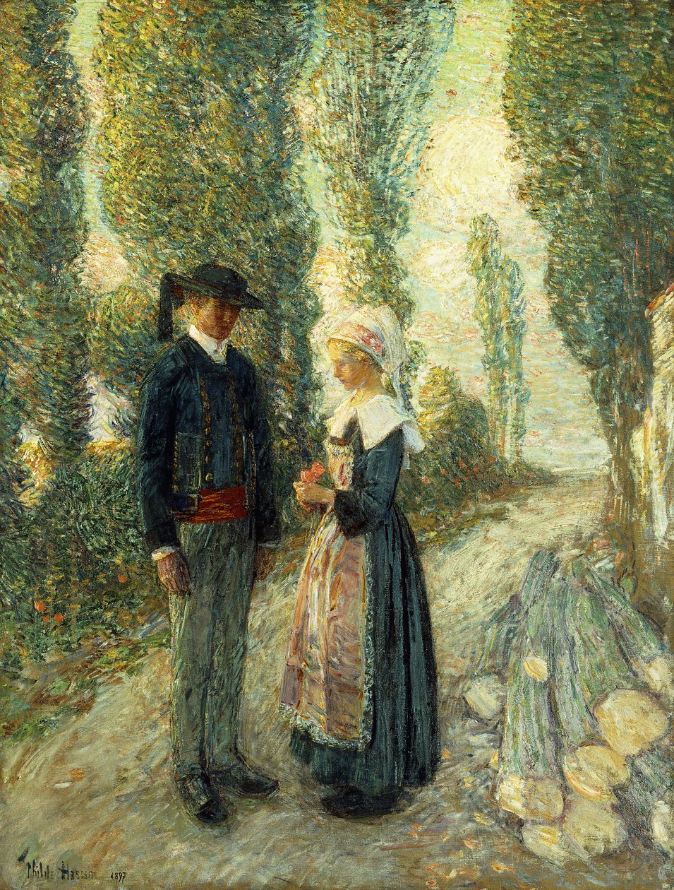 I Bretagne, Evening Hour, Pont Aven av Childe Frederick Hassam