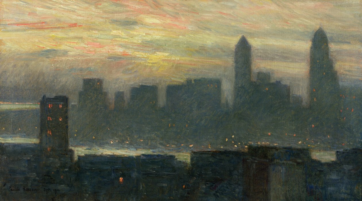 Manhattans dimmiga solnedgång av Childe Frederick Hassam