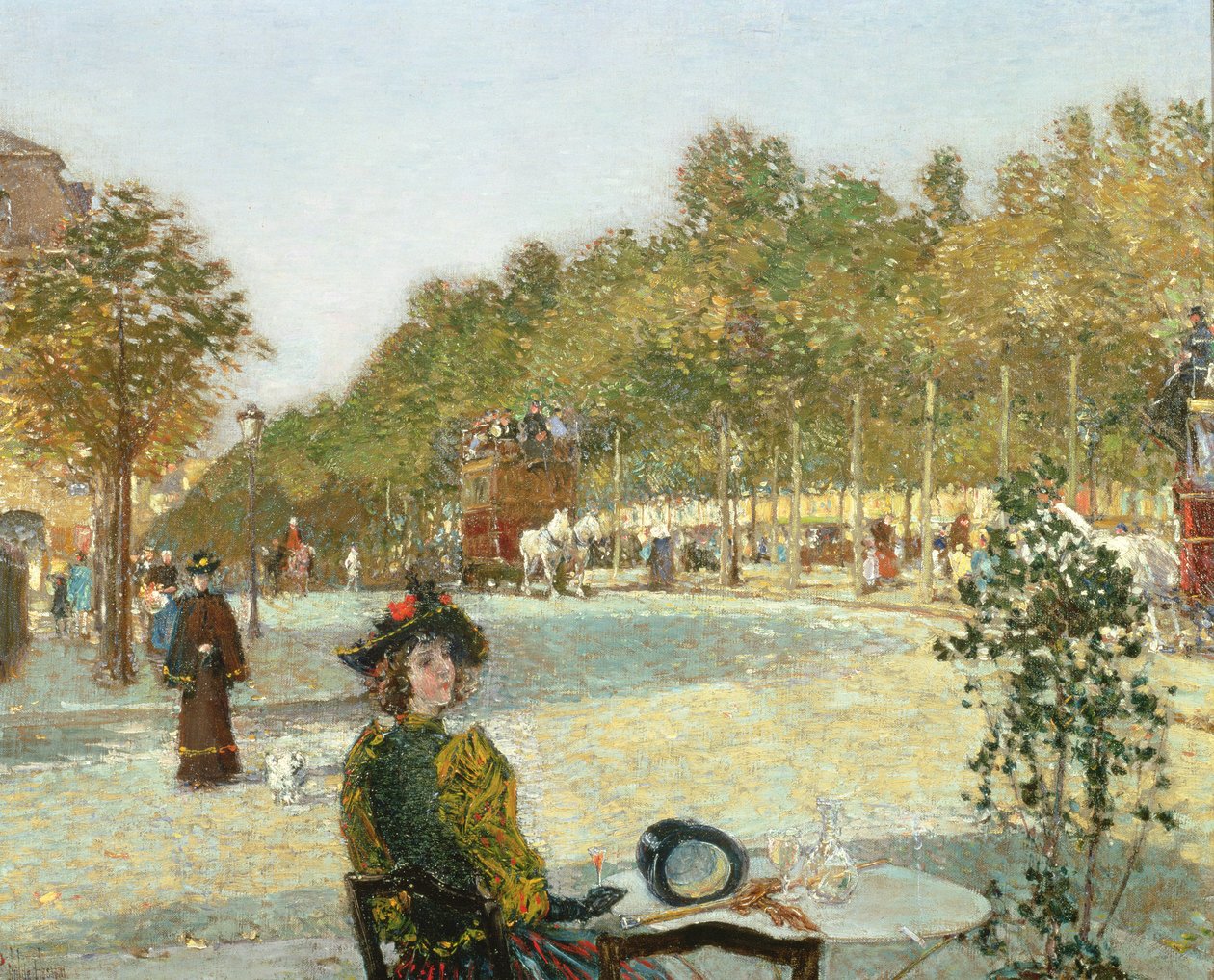 September Sunlight, Paris (olja på duk) av Childe Frederick Hassam