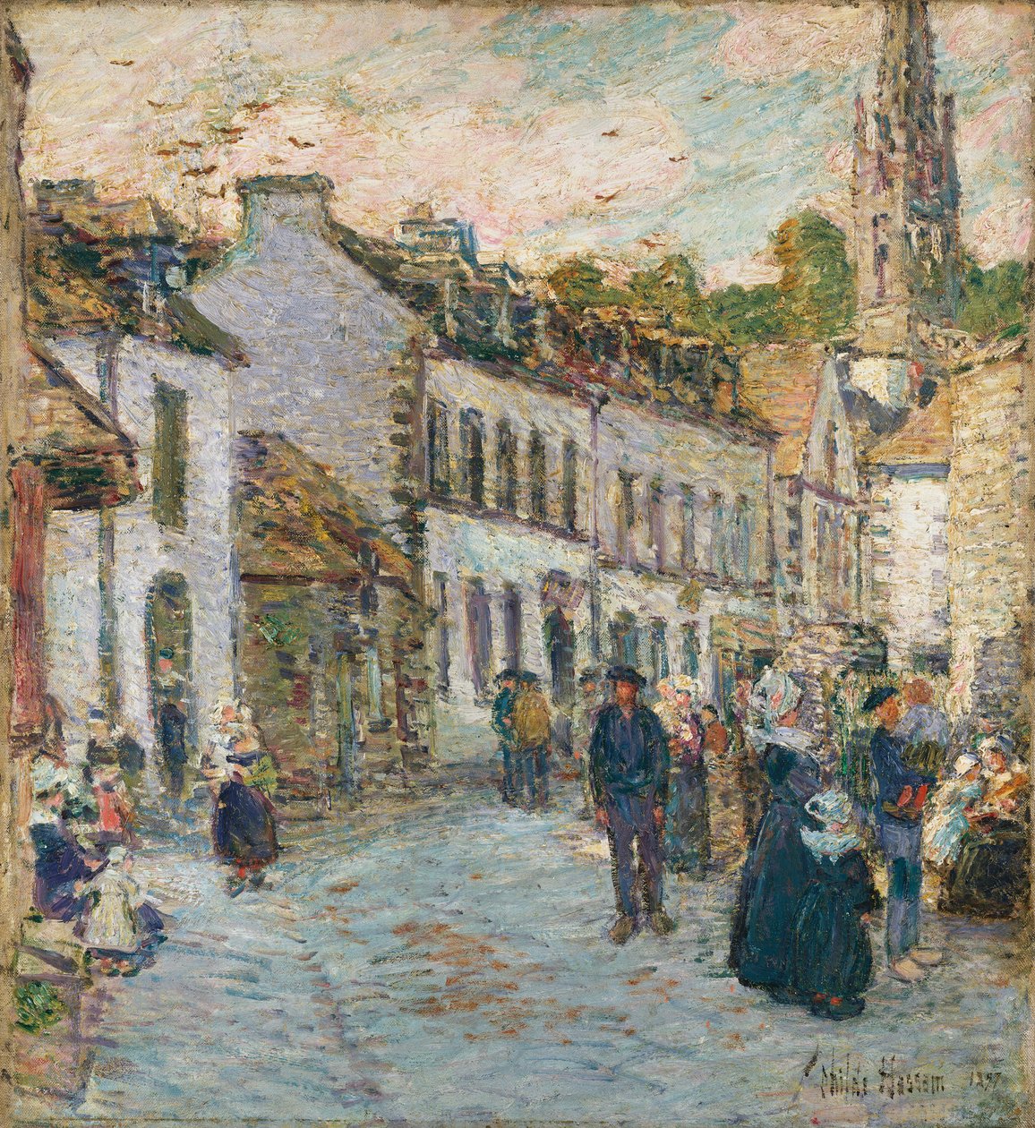 Gata i Pont Aven - Kväll av Childe Frederick Hassam