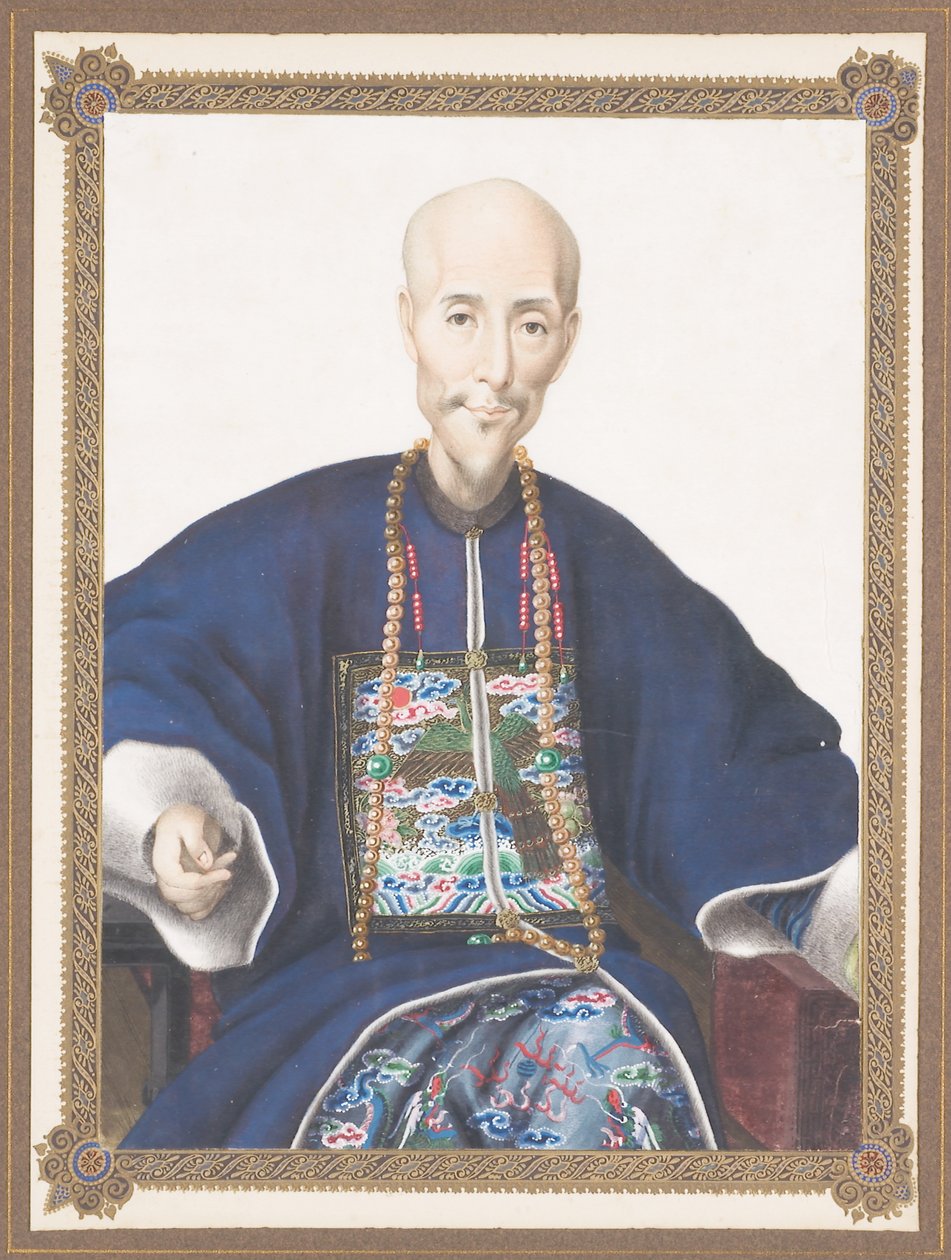 Inramat porträtt av Howqua av Chinese School