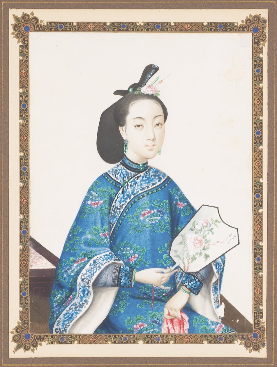 Inramat porträtt av Howquas hustru, ca 1850-70 av Chinese School