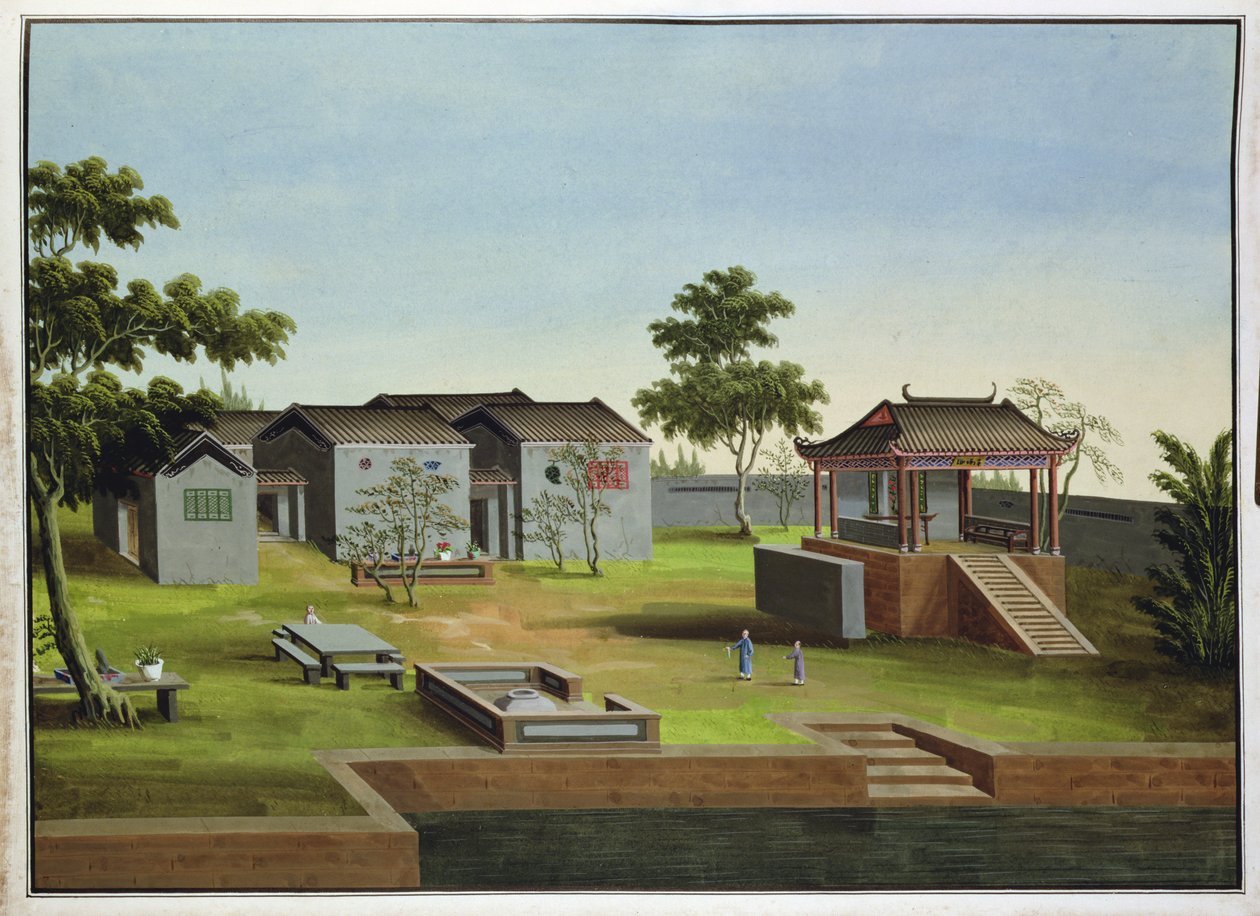 Trädgårdsscenen, ca 1820-40 (wc på papper) av Chinese School