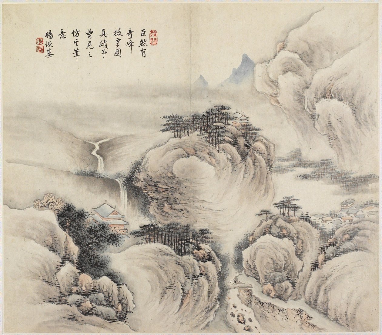 Landskap (bläck & färger på papper) av Chinese School