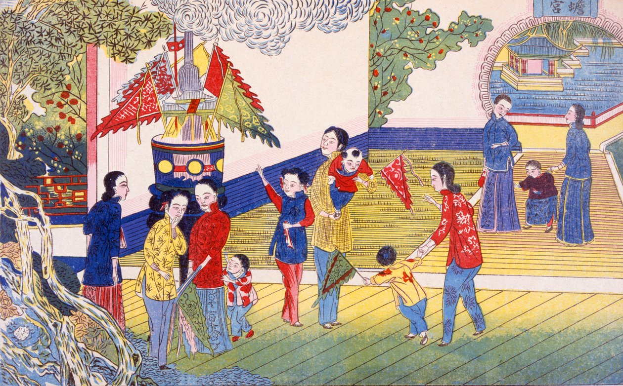 Tchoung Tsieou Chang Yué (träblockstryck) av Chinese School