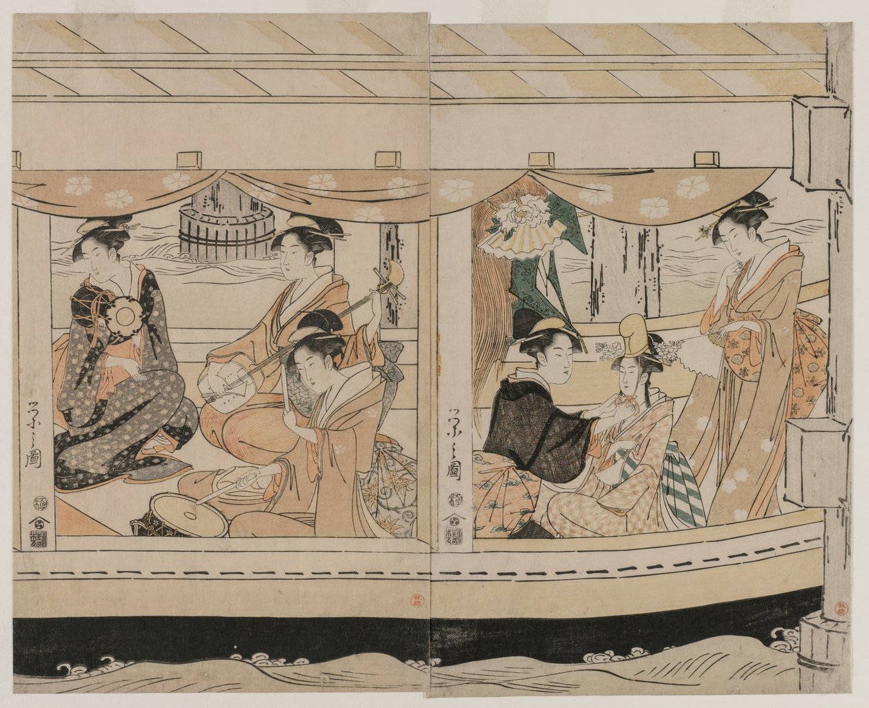 Båtliv på Sumidafloden, mitten av 1790-talet. av Chobunsai Eishi