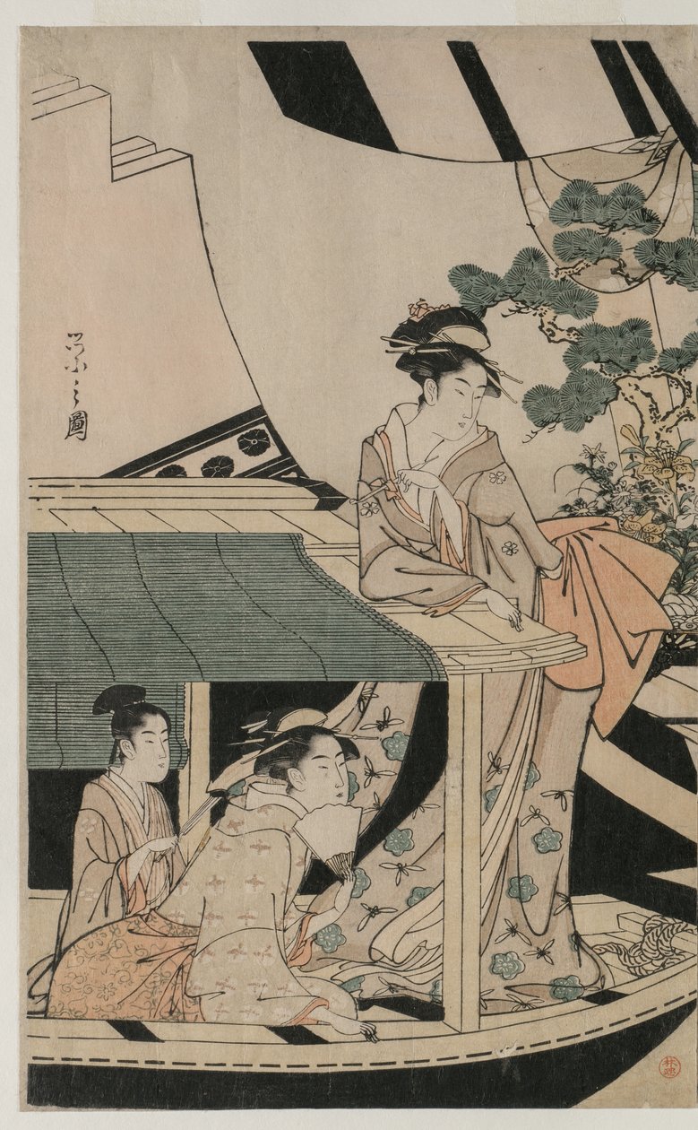 Fest på fritidsbåten Kawaichimaru av Chobunsai Eishi