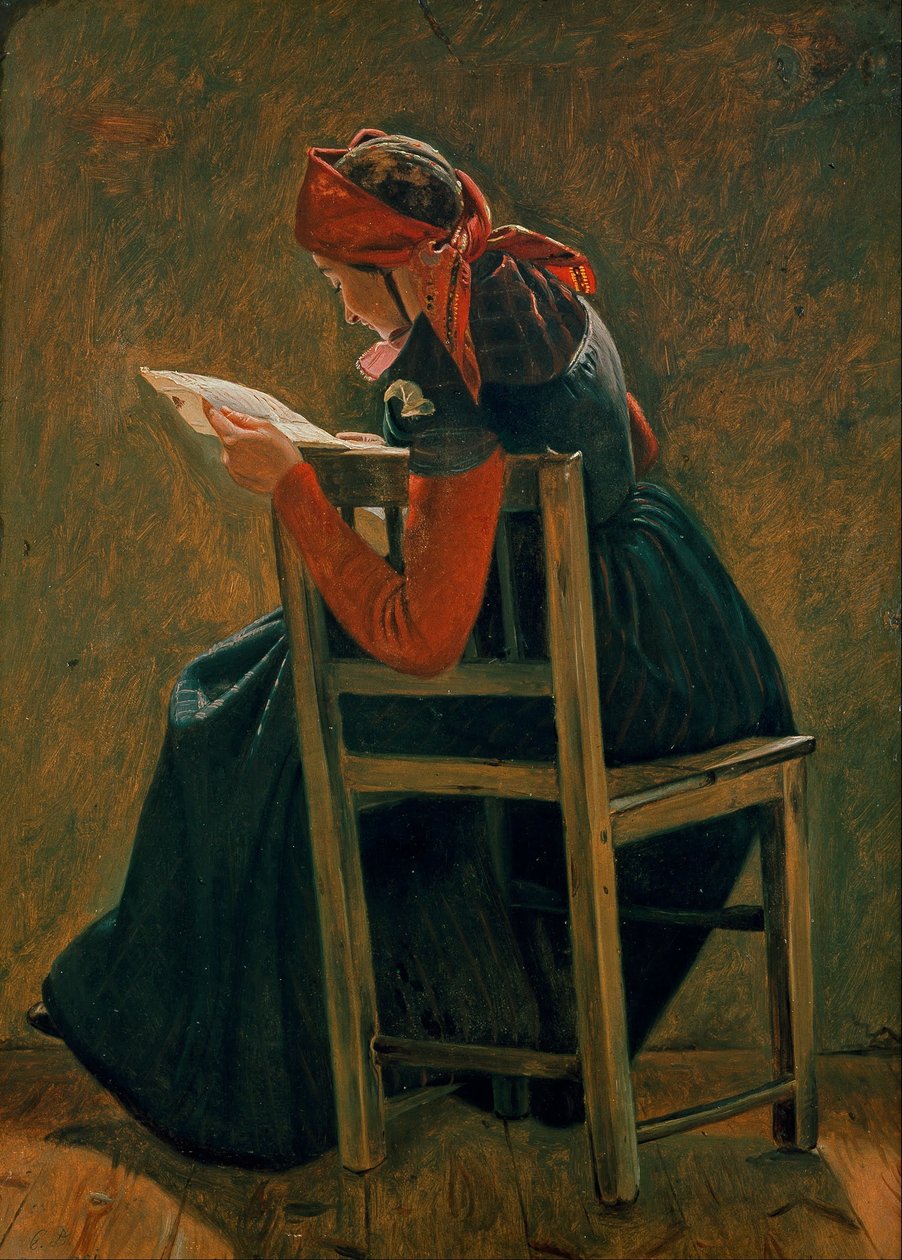 En ung flicka frem Salling läser. Studie. av Christen Dalsgaard