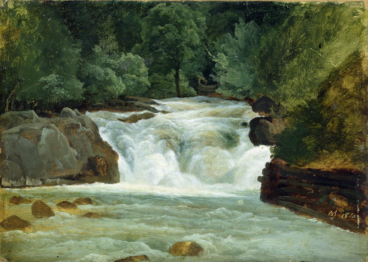 Ett vattenfall i Oberbayern, 1830 (olja på papper ombord) av Christian Ernst Bernhard Morgenstern