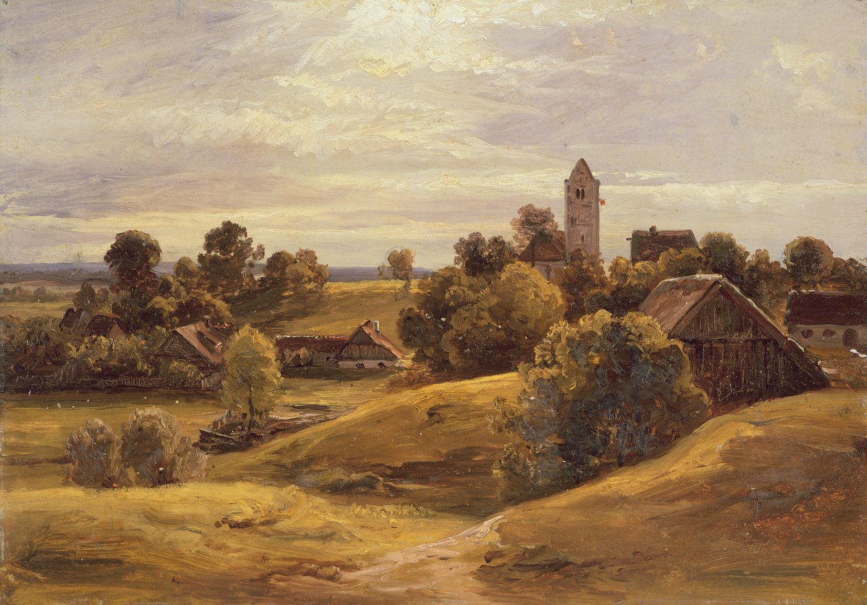 Byn nära Dachau, 1859 (olja på papper, lagt på kartong) av Christian Ernst Bernhard Morgenstern