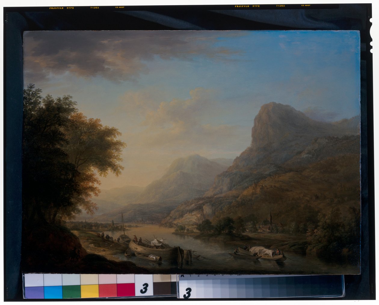Bergigt flodlandskap av Christian Georg the Elder Schuetz