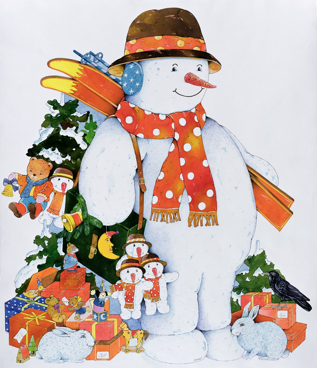 Snowman with Skis, 1998 (wc på papper) av Christian Kaempf