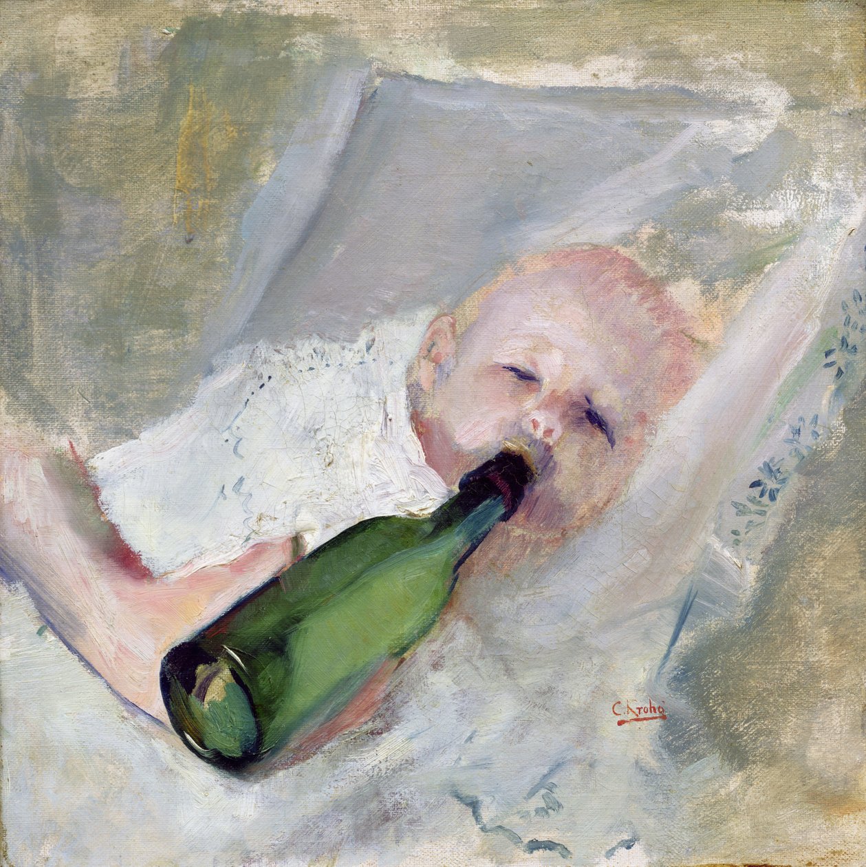 Baby med mjölkflaska (olja på duk) av Christian Krohg