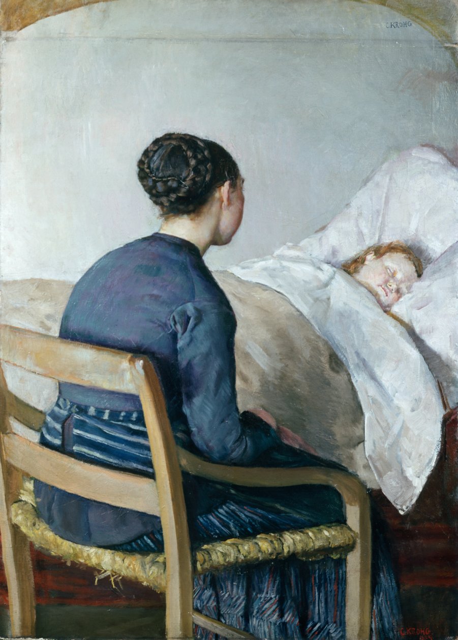 Mor vid sitt sjuka barns säng av Christian Krohg