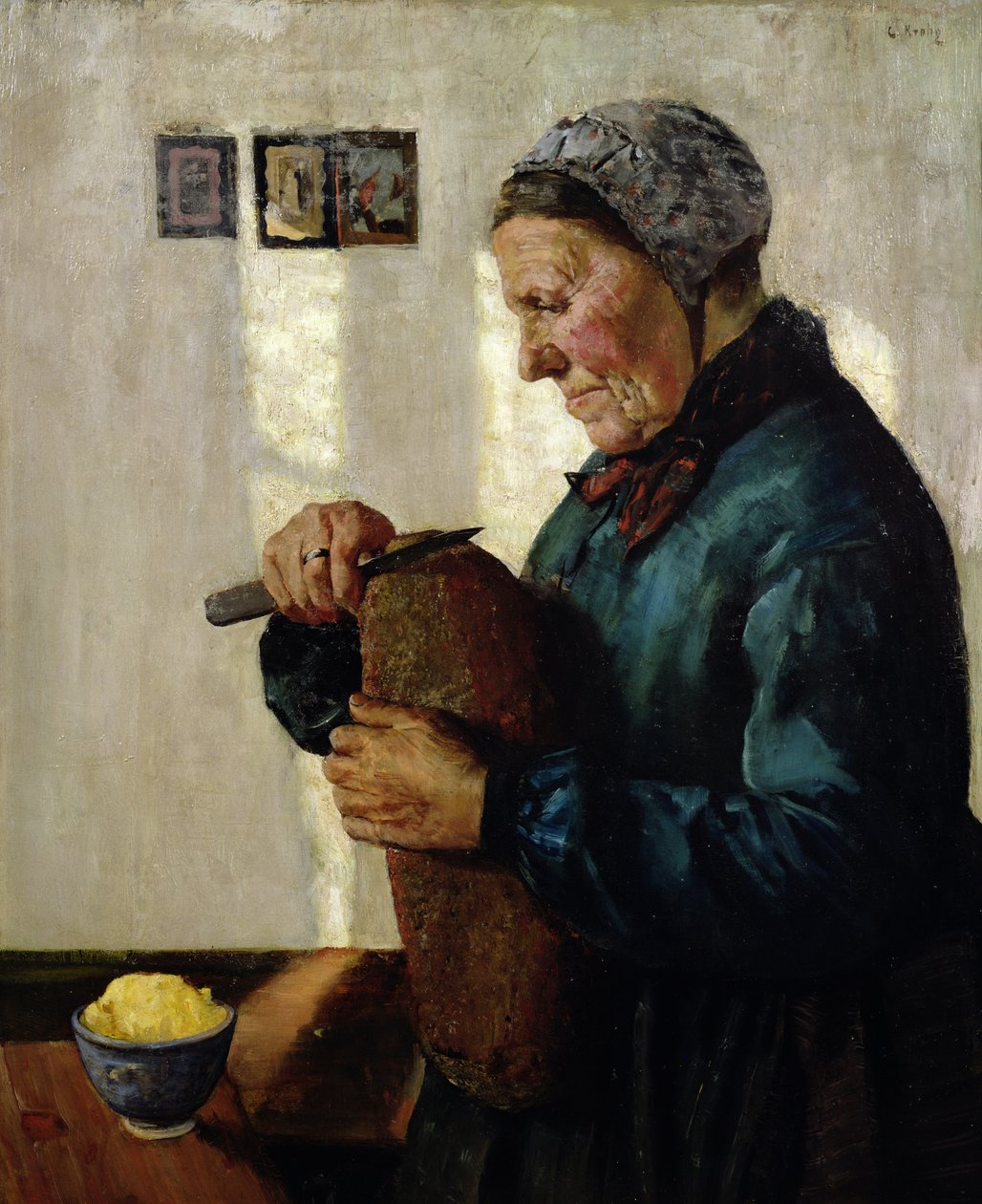 Kvinna skär bröd av Christian Krohg