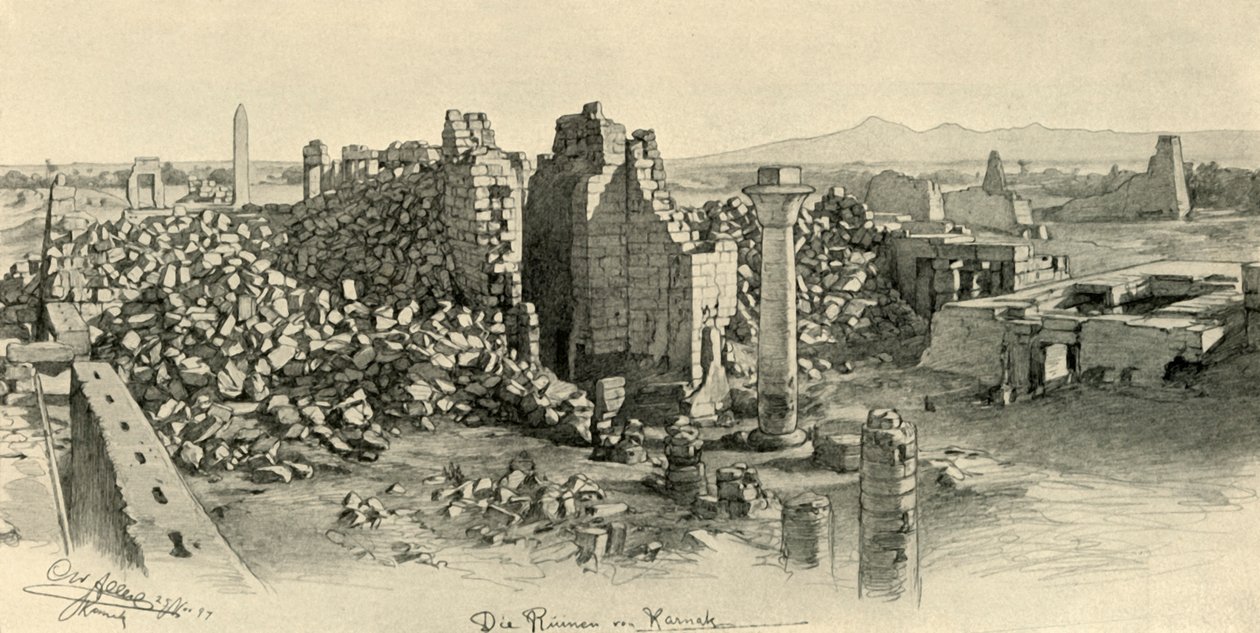 Förstörda tempel i Karnak, Egypten, 1898. av Christian Wilhelm Allers