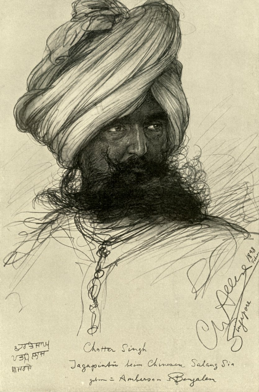 Watchman Chatter Singh, Singapore, 1898. av Christian Wilhelm Allers