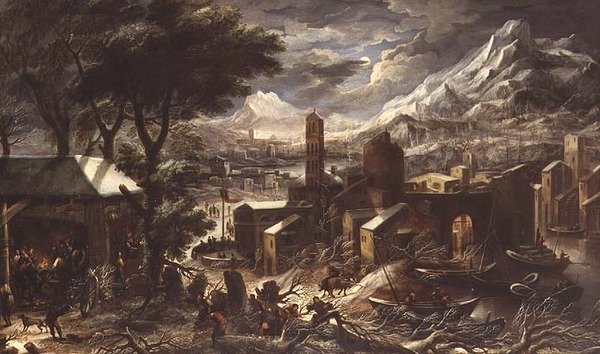 Ett alpint vinterlandskap av Christian de (circle of) Koninck
