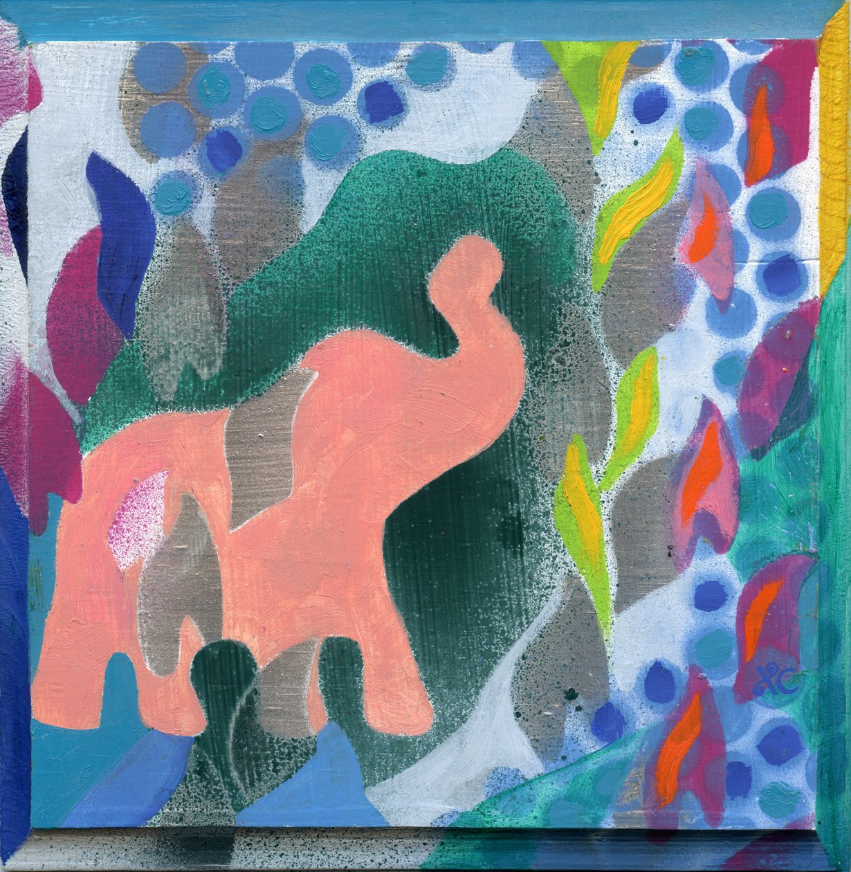 Elephant, ca 2008 (akryl på träpanel) av Christina Saj