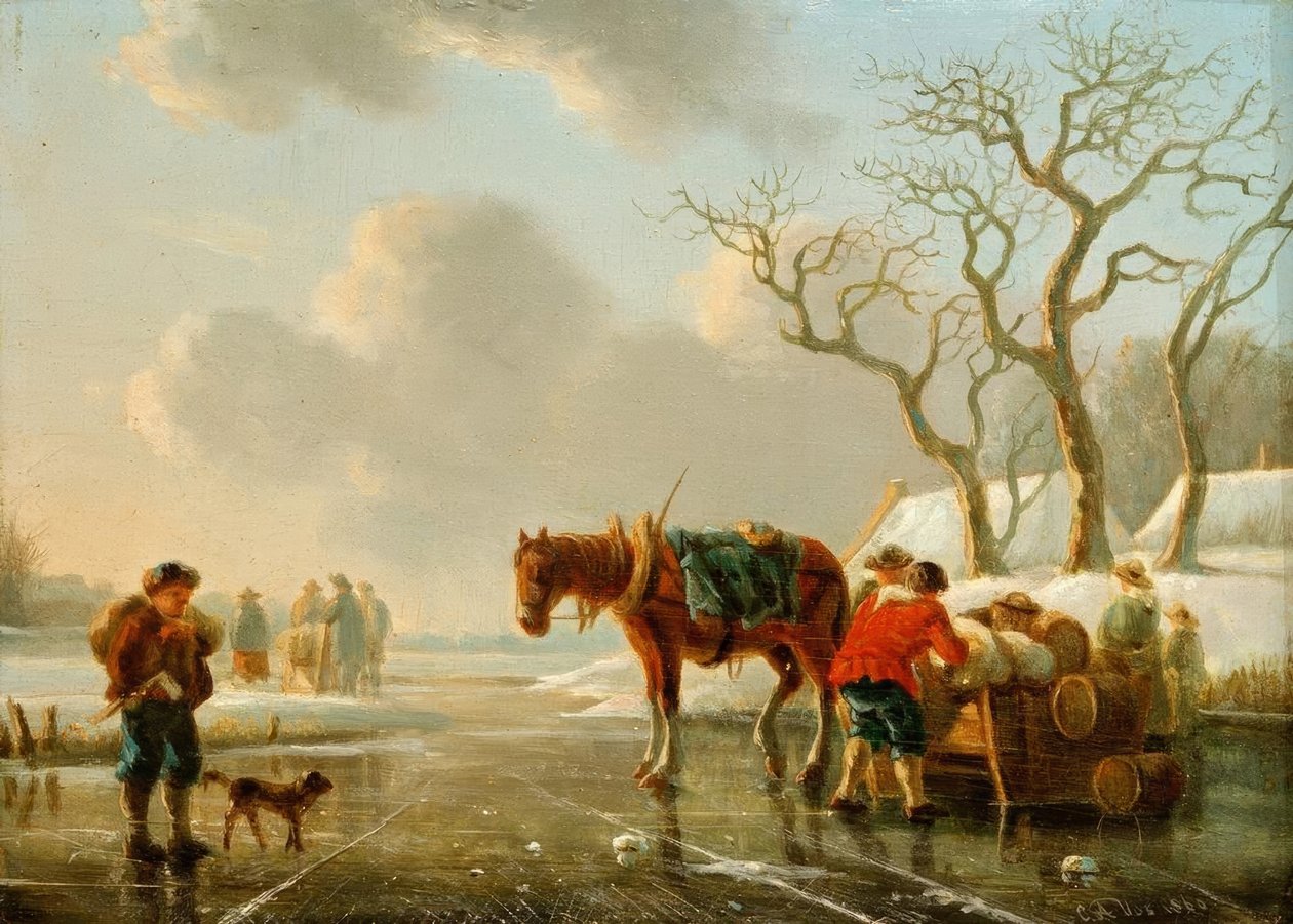 Vinterkväll på den isiga floden av Christoffel Albertus Vos