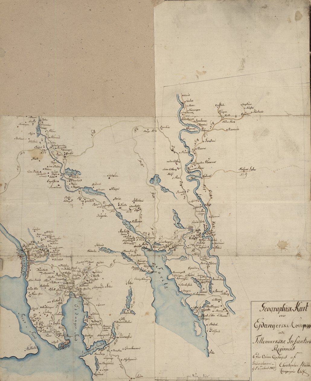 Geographisk Kart over Ejdangerske Compagnie udi Tellemarkske Infanterie  av Christopher Budde