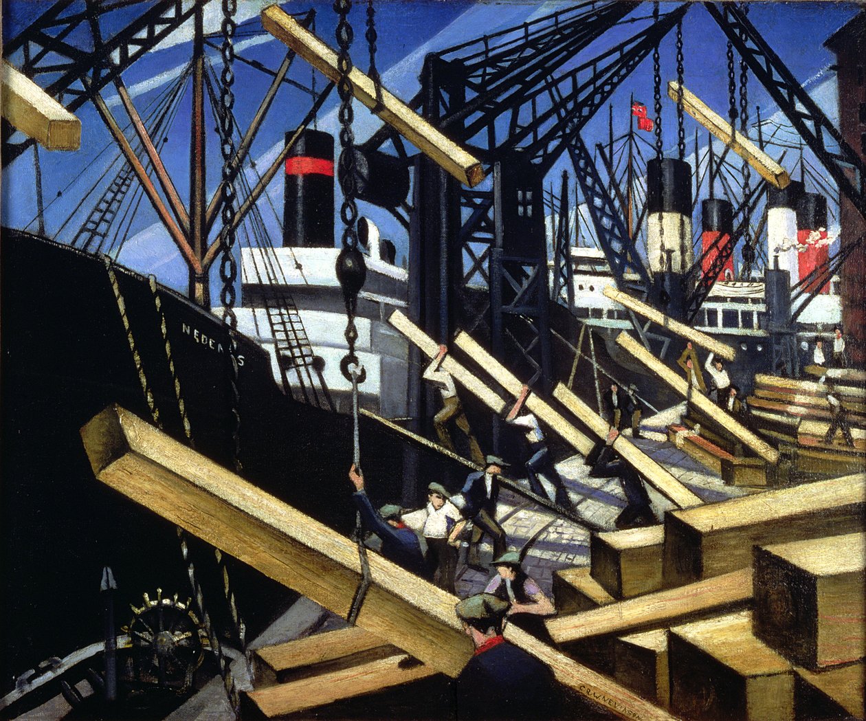 Loading Timber, Southampton Docks, 1916-17 av Christopher Richard Wynne Nevinson