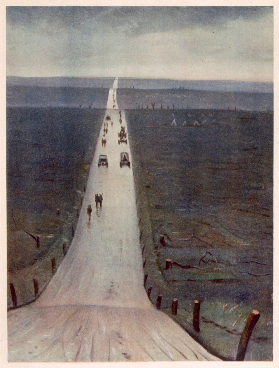 Vägen från Arras till Bapaume, från British Artists at the Front, fortsättning på The Western Front, 1918 av Christopher Richard Wynne Nevinson