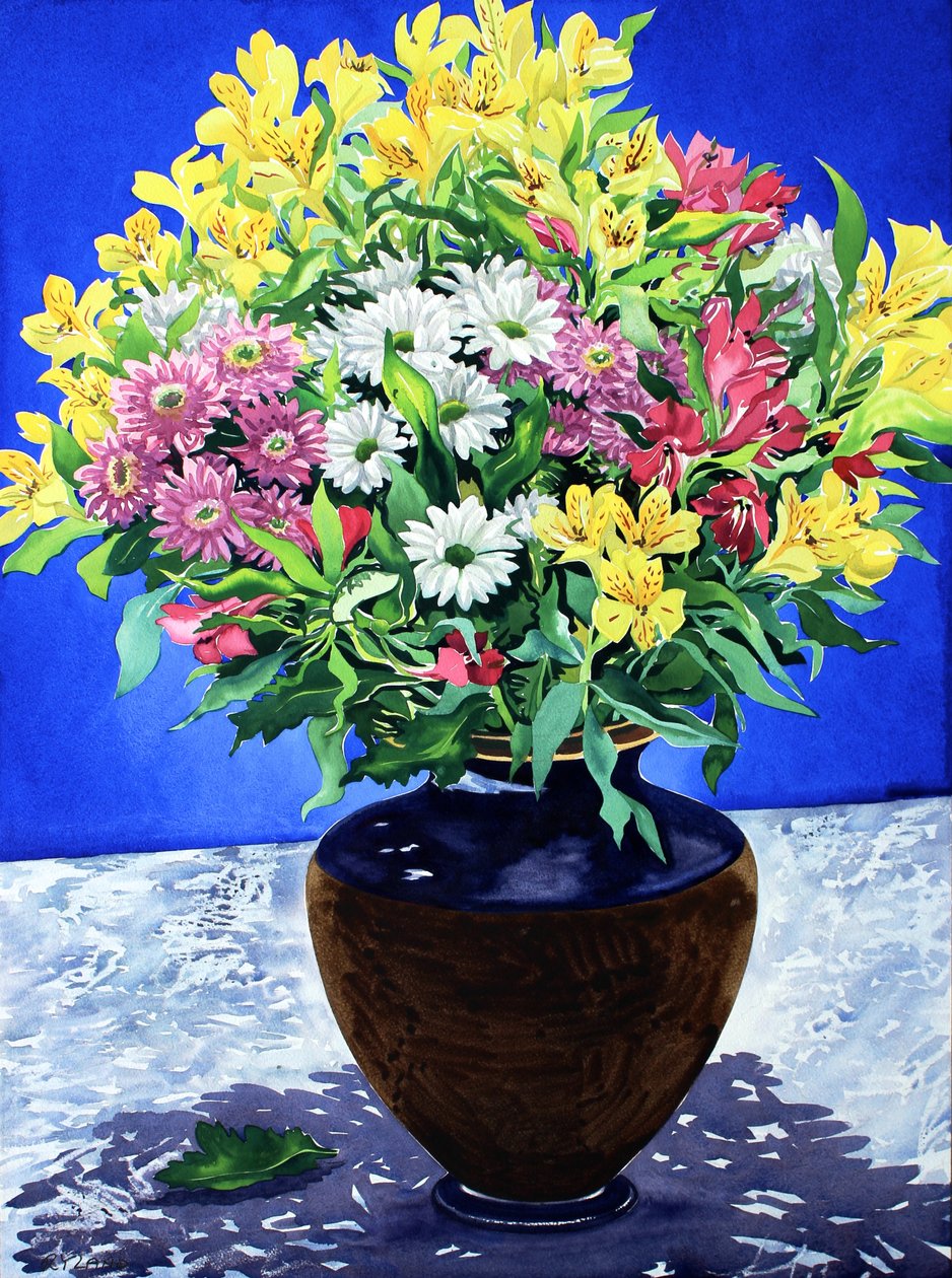 Flowers on Marble (akvarell och vax på papper) av Christopher Ryland
