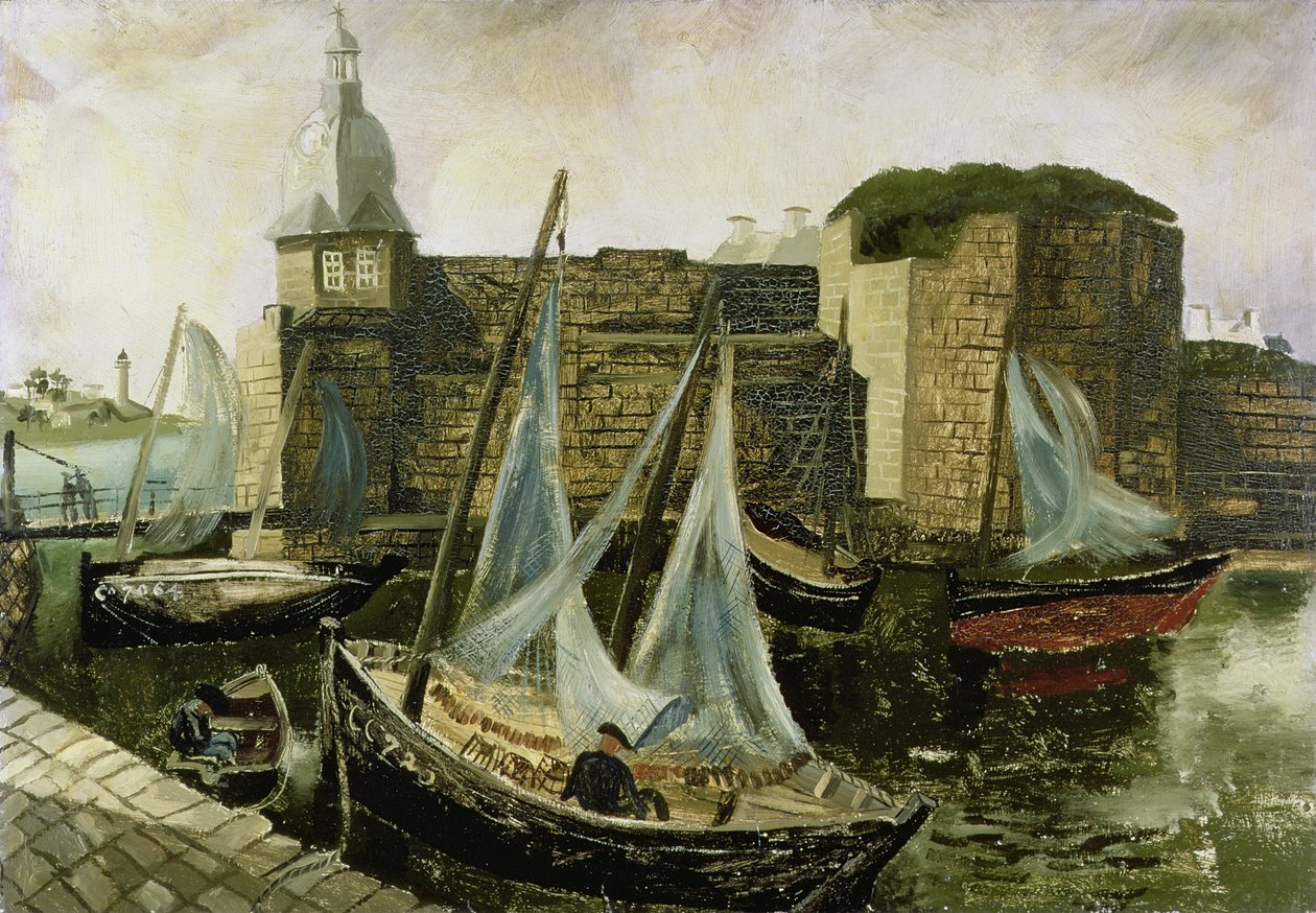 La Ville-Close, Concarneau, Bretagne, 1930 (olja på kvarnbräda) av Christopher Wood