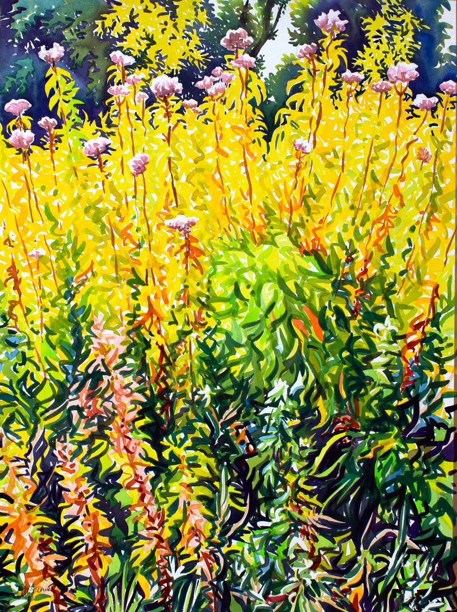 Riverside Sensommar (akvarell på papper) av Christopher Ryland