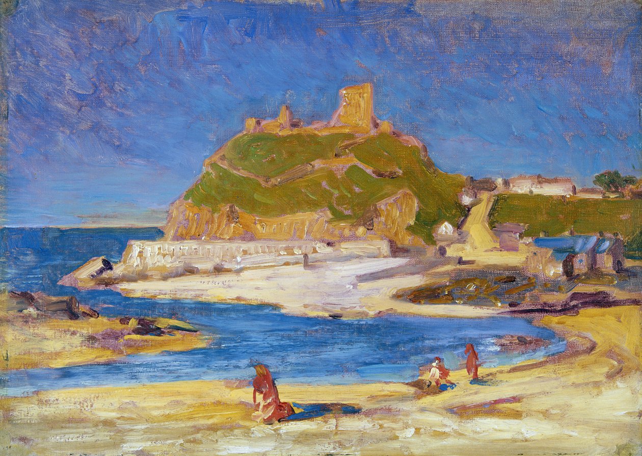 Criccieth Castle (olja på duk på papp) av Christopher Williams