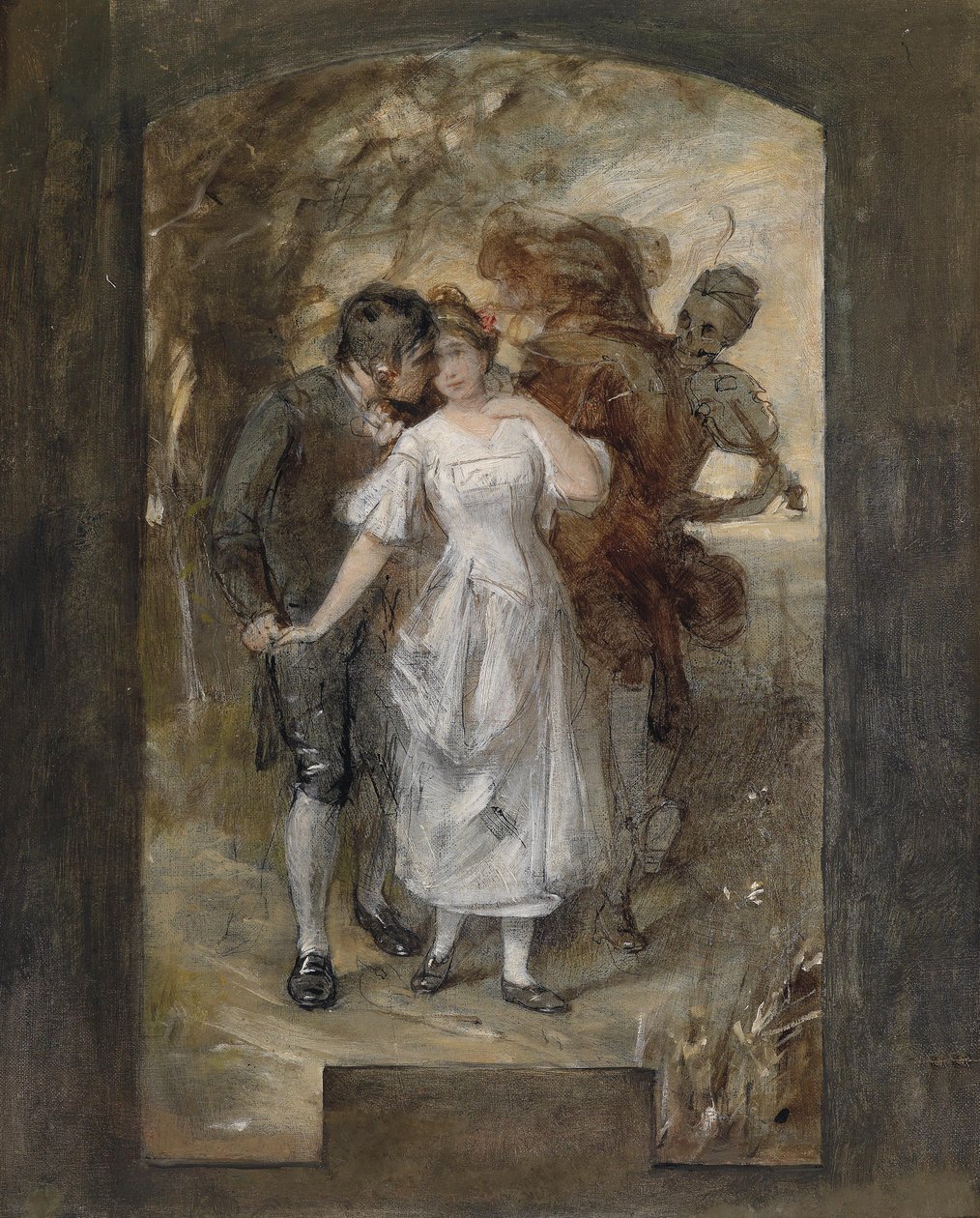 Ungt par och död av Circle of Hans Makart