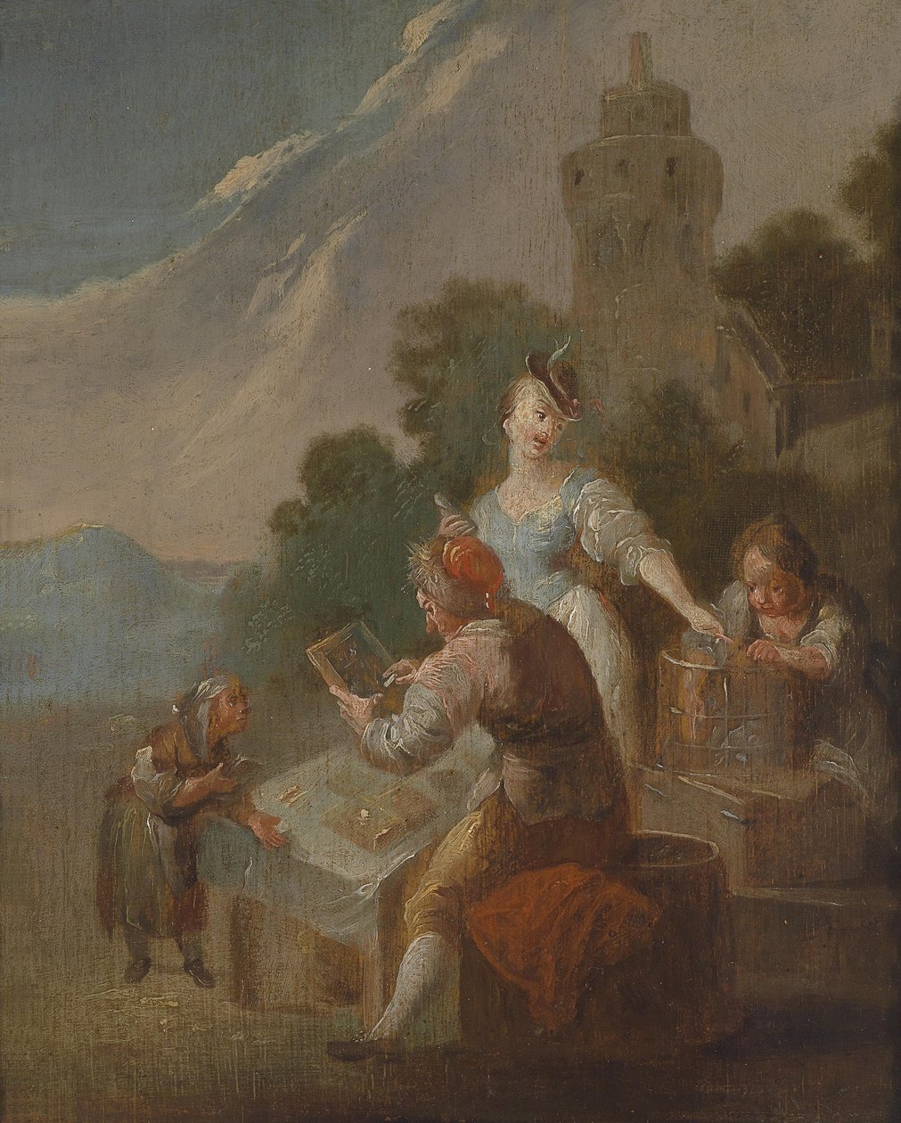 Kinder beim Unterricht im Freien av Circle of Johann Georg Platzer