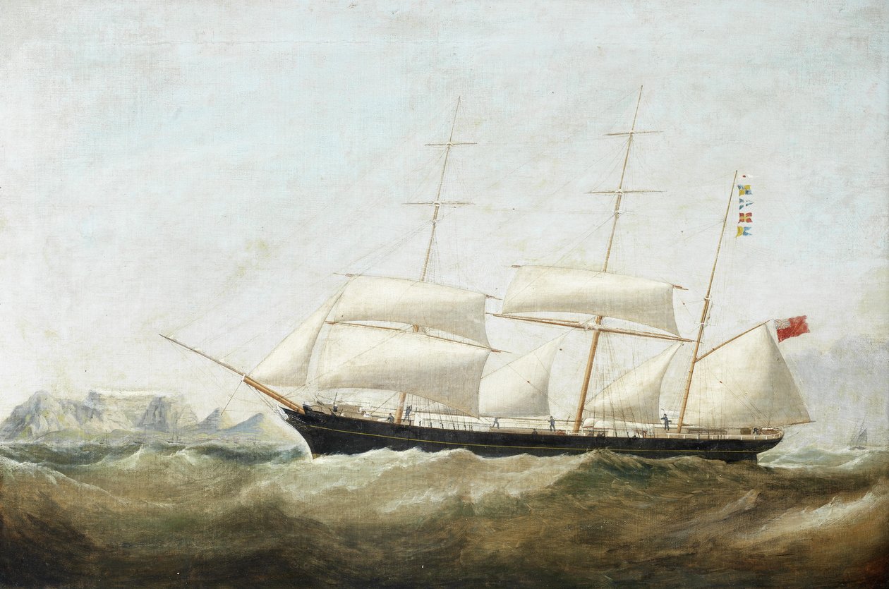 En barque som slår in i Table Bay i sydostlig storm av Circle of Samuel Walters