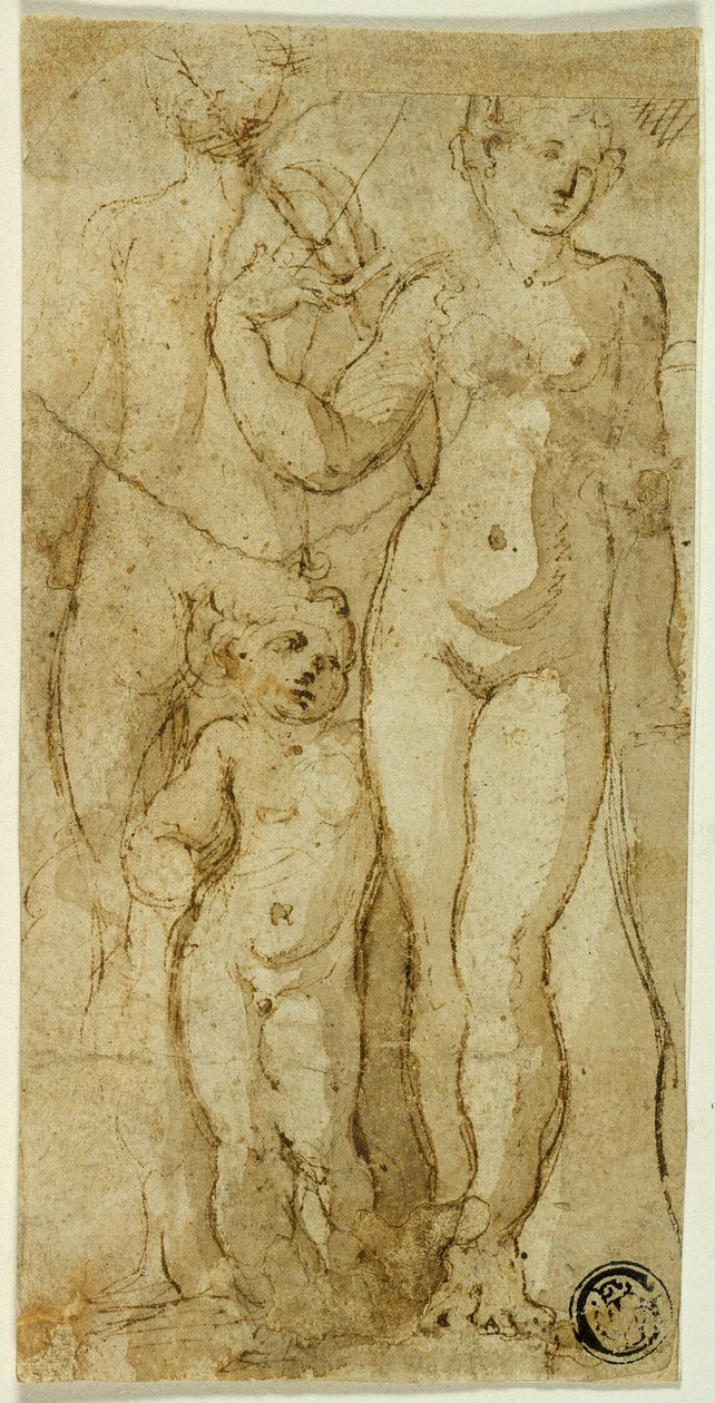 Venus och Amor av Circle of Parmigianino