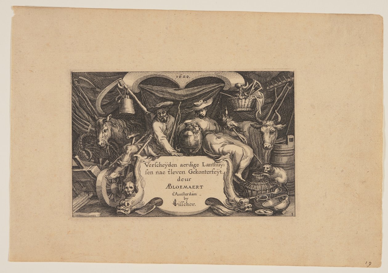 Titelblad, ur Landskap (Verscheyden aerdige Lanthuysen...) av Claes Jansz. Visscher