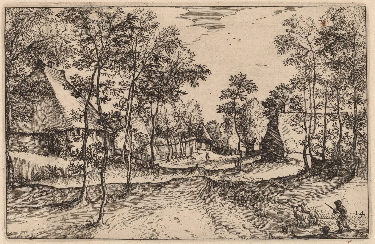 Village Road av Claes Jansz Visscher after Johannes van Doetechum, the Elder after Lucas