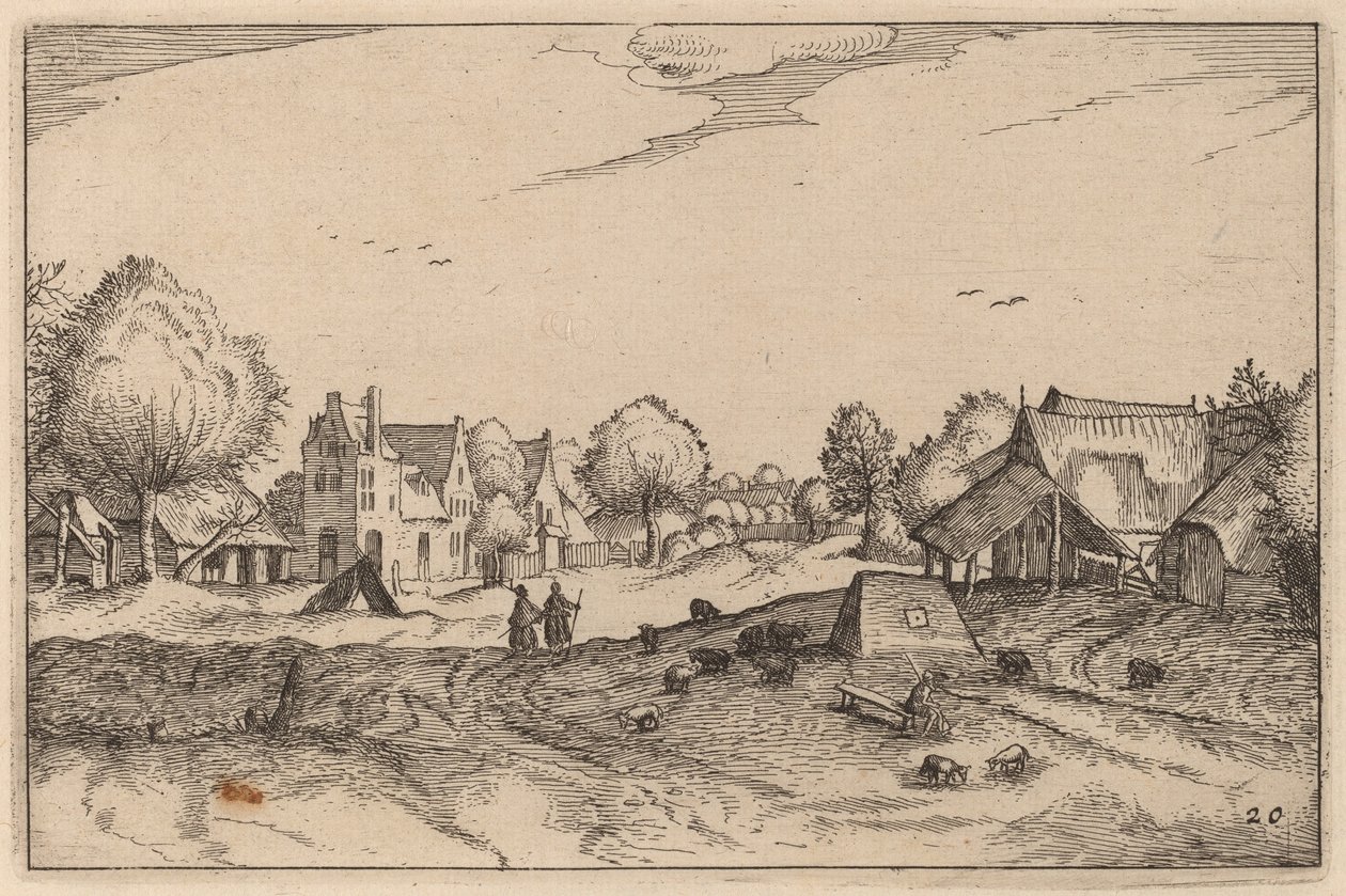 Village Road av Claes Jansz Visscher after Johannes van Doetechum, the Elder after Lucas