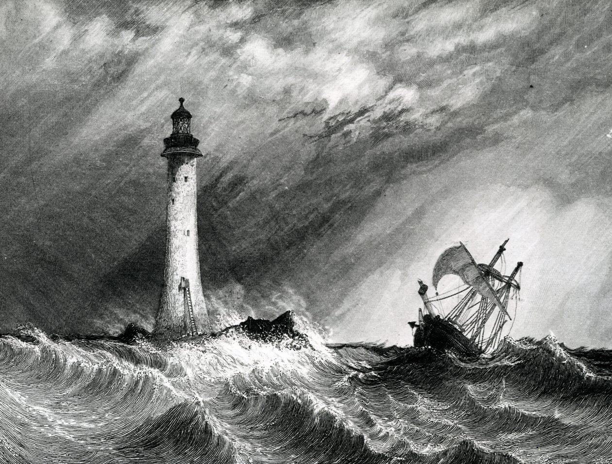 Eddystone Lighthouse, tryck av W.B. Cooke, 1836 av Clarkson Frederick Stanfield