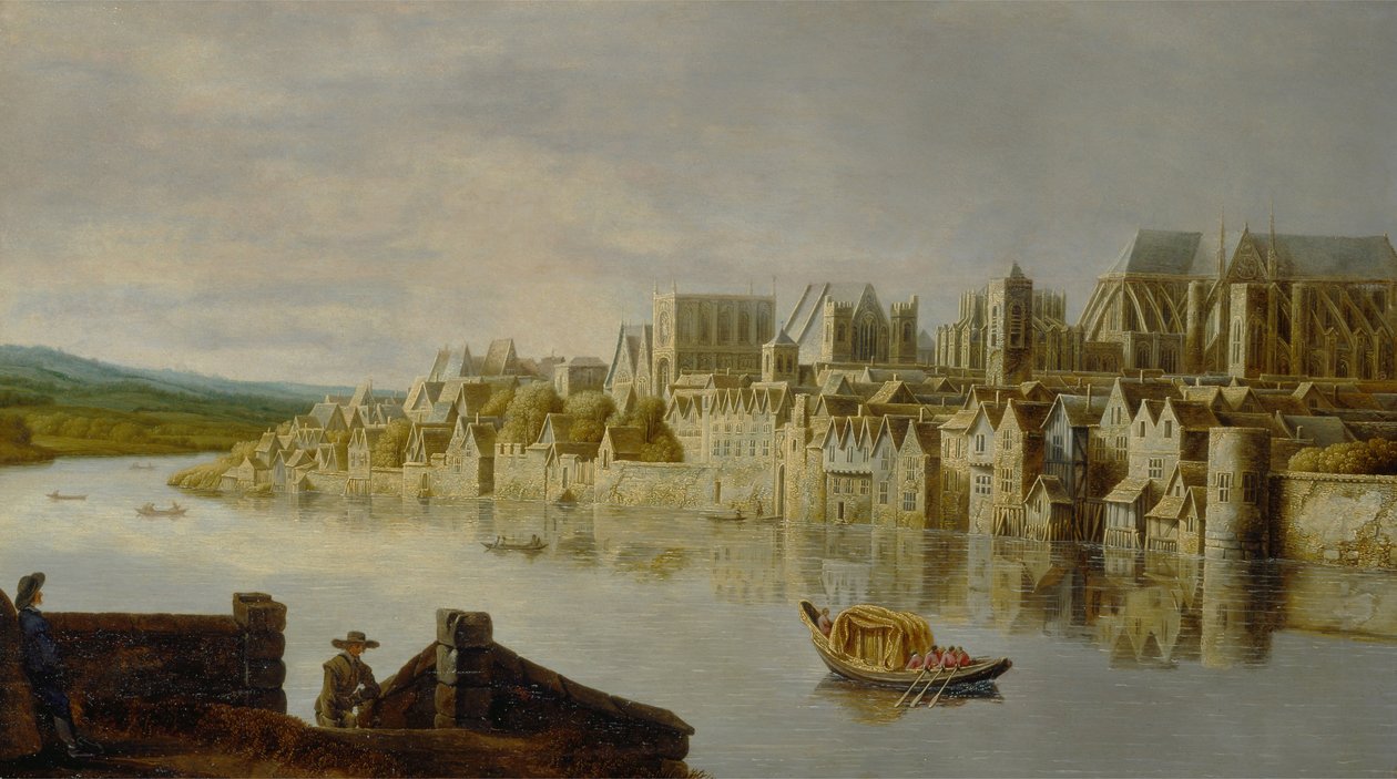 Themsen vid Westminster trappor av Claude de Jongh