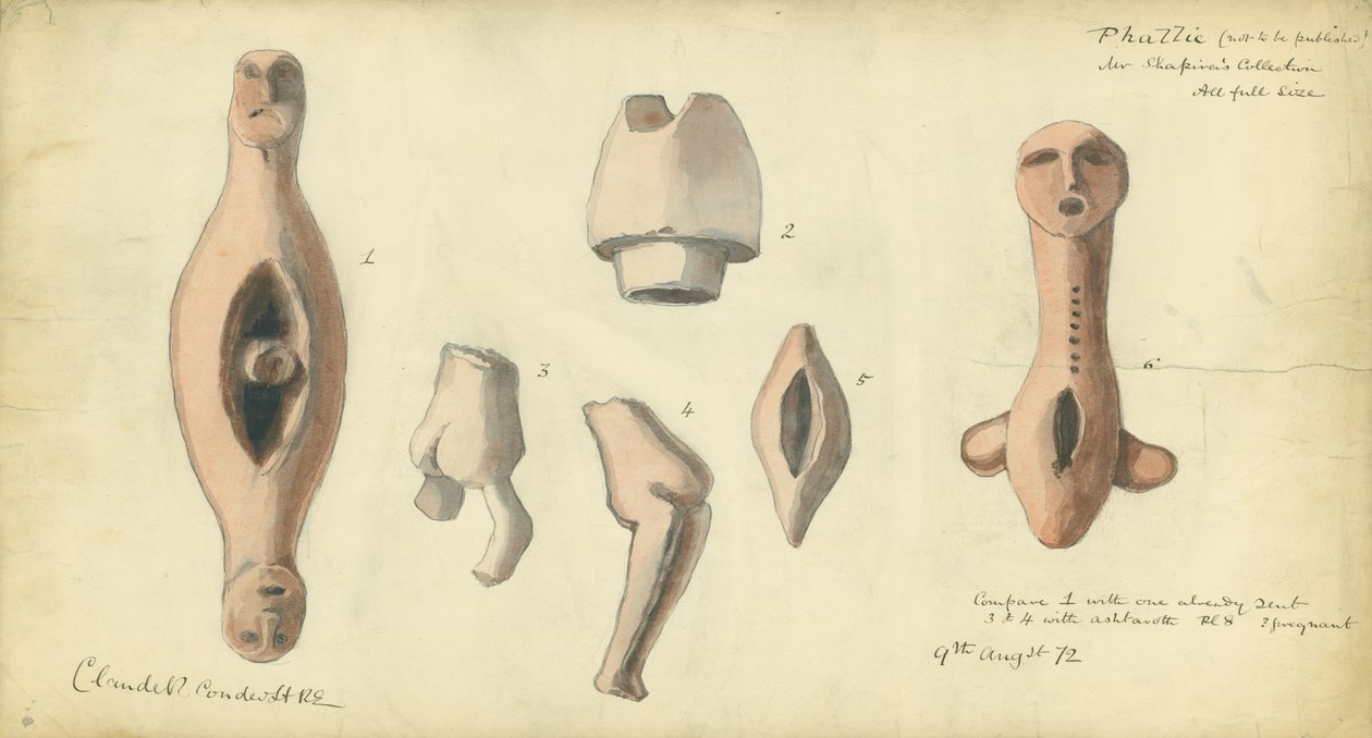 Falliska emblem från Mr Shapiras samling, 1872 (wc och penna på papper) av Claude Conder