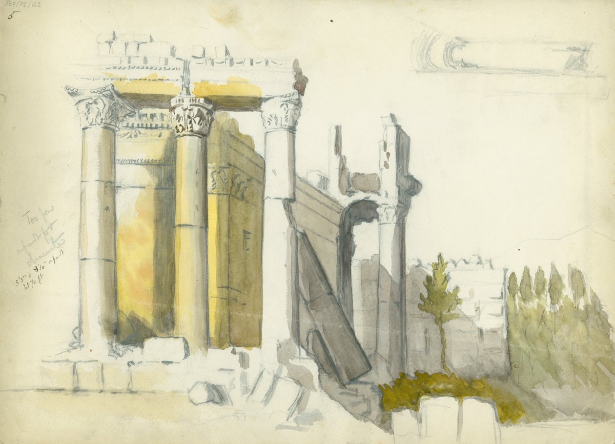 Jupiters tempel, Baalbek (wc och penna på papper) av Claude Conder