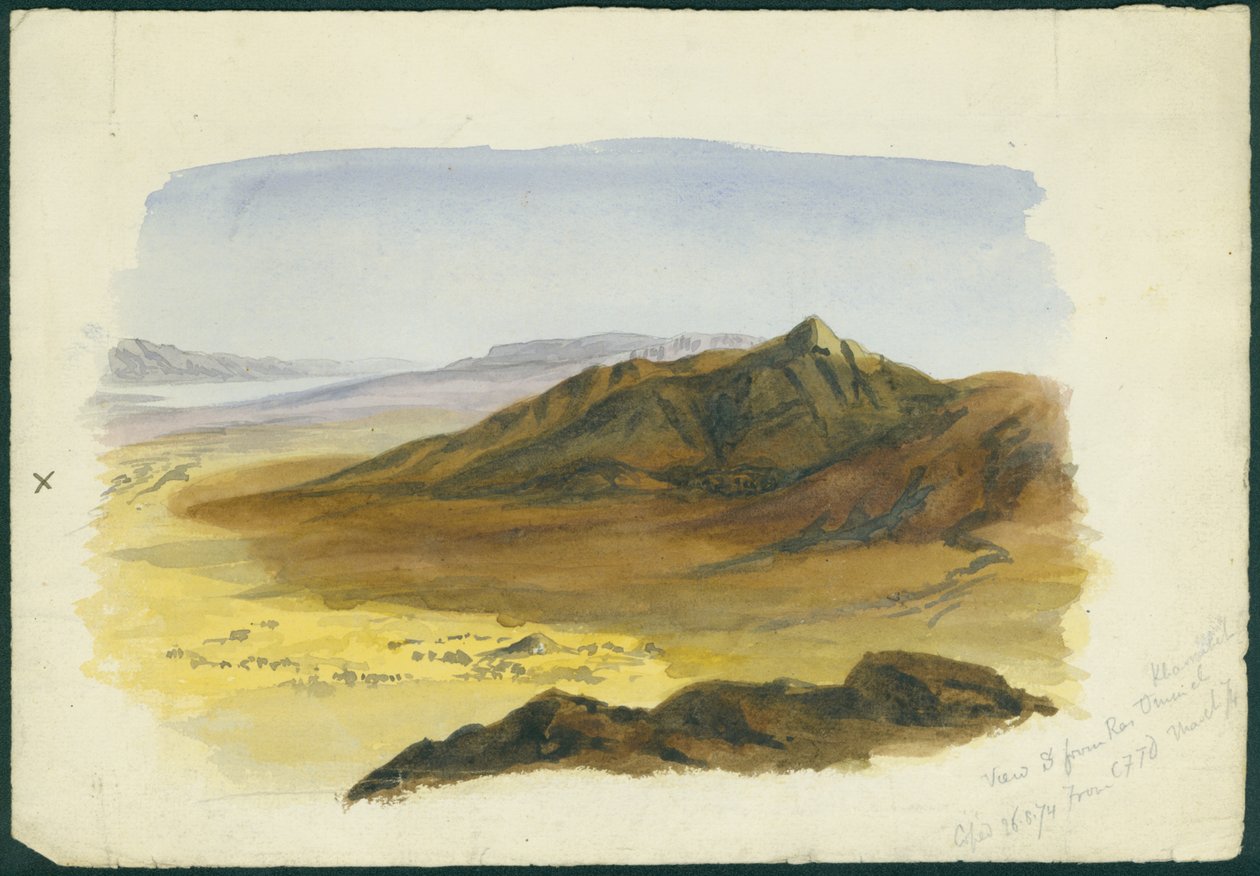 Utsikt över Jordandalen mot söder, 1874 (wc och penna på papper) av Claude Conder