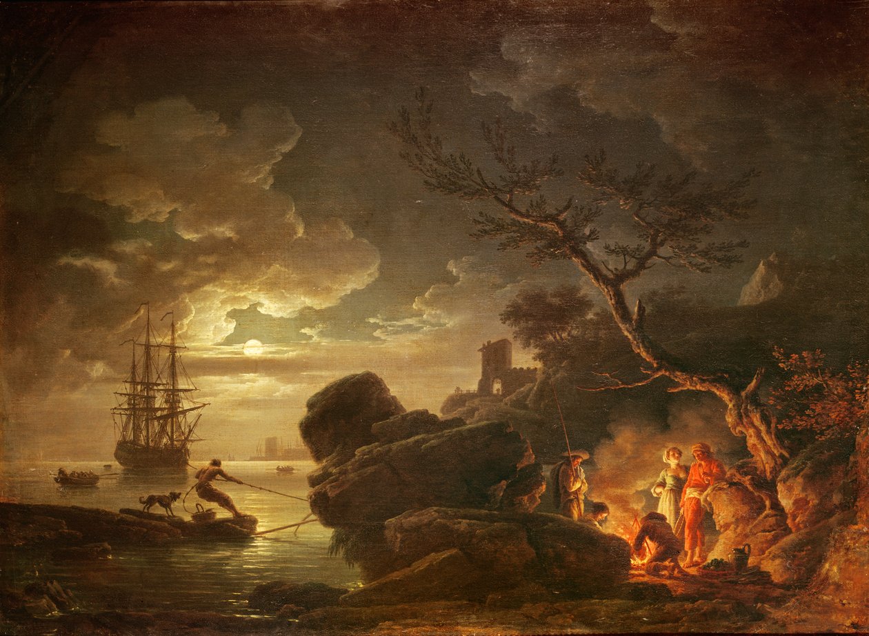 Landskap i månens ljus av Claude Joseph Vernet