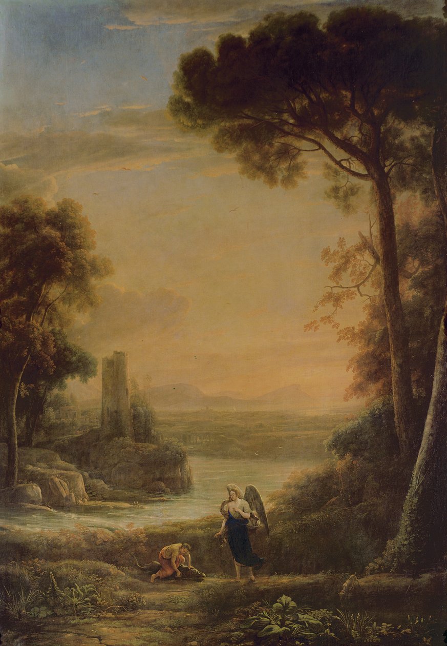 Landskap, ärkeängeln Rafael och Tobias av Claude Lorrain