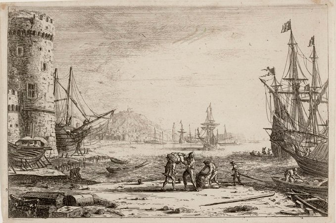 Porto de Mar com Grande Torre av Claude Lorrain